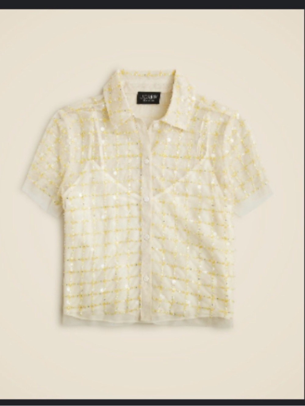 J.Crew Sheer Green Sequin Grid Button-Front Shirt